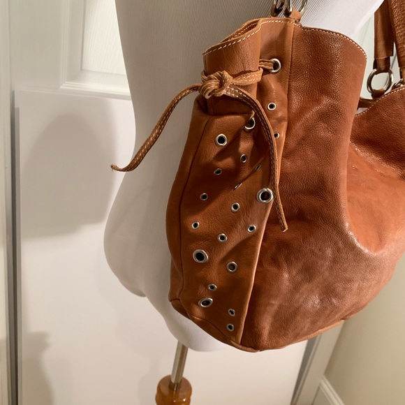 NWOT, leather bag, cognac color, grommet detail - Picture 7 of 8